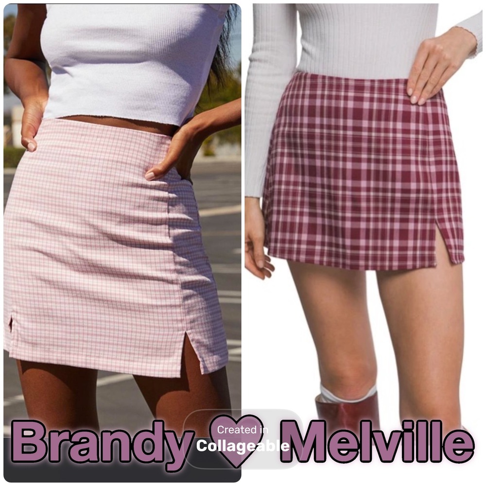Brandy Melville Cara Plaid Mini Skirt Set of 2 Pink Red Checkered High Waist 1SZ